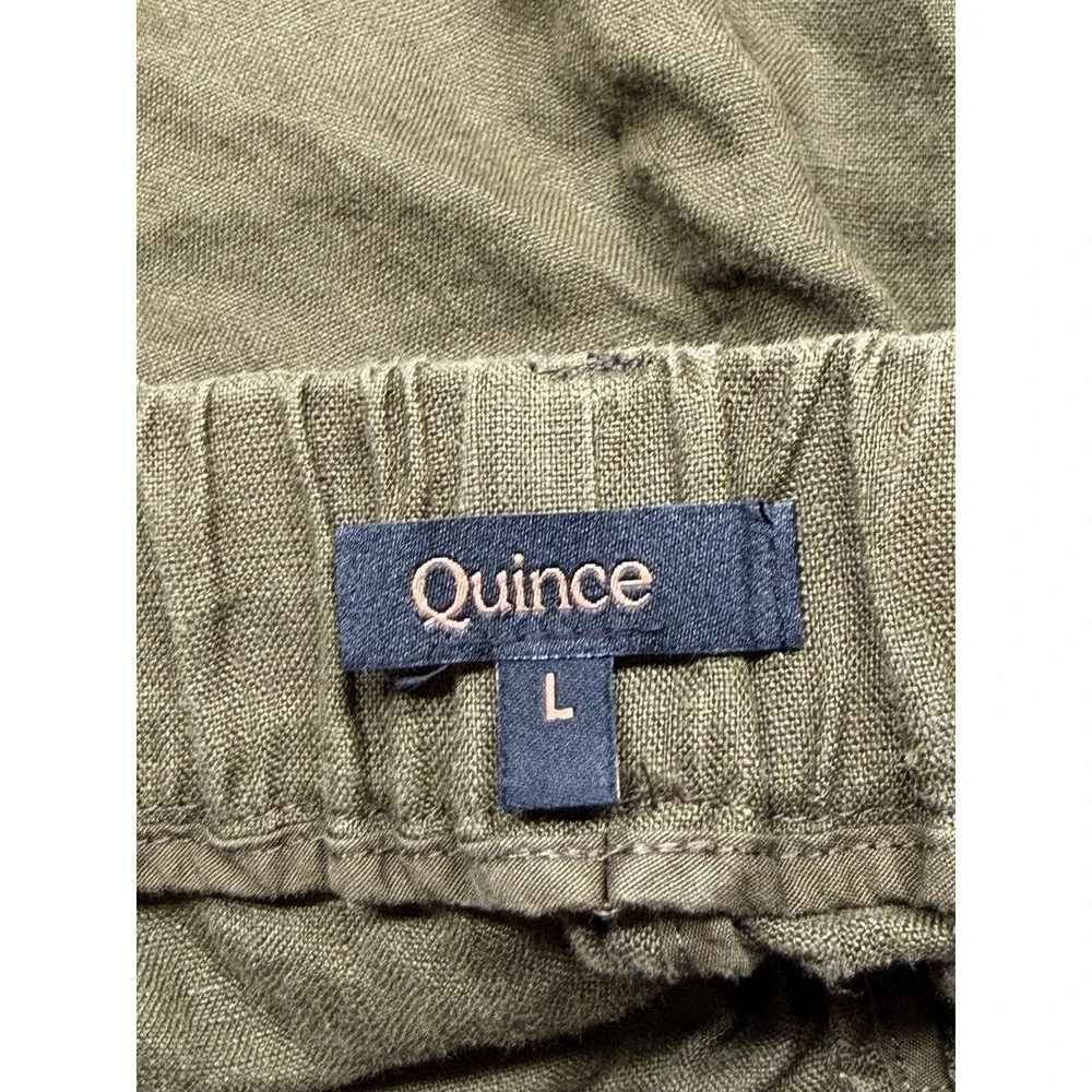 Quince Pants Womens Large Martini Olive Green Cropped European Linen Casual